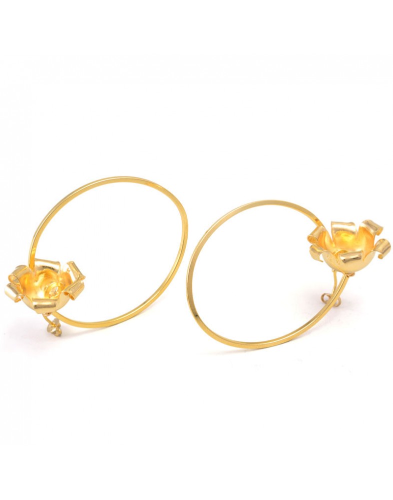 Brinco Dourado Argola Com Flor