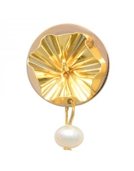 Brinco Dourado Paetê Amassado Com Pérola