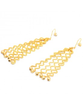 Brinco Dourado Corrente Zig-Zag Com Bolinhas