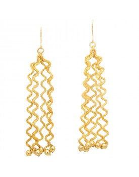 Brinco Dourado Corrente Zig-Zag Com Bolinhas