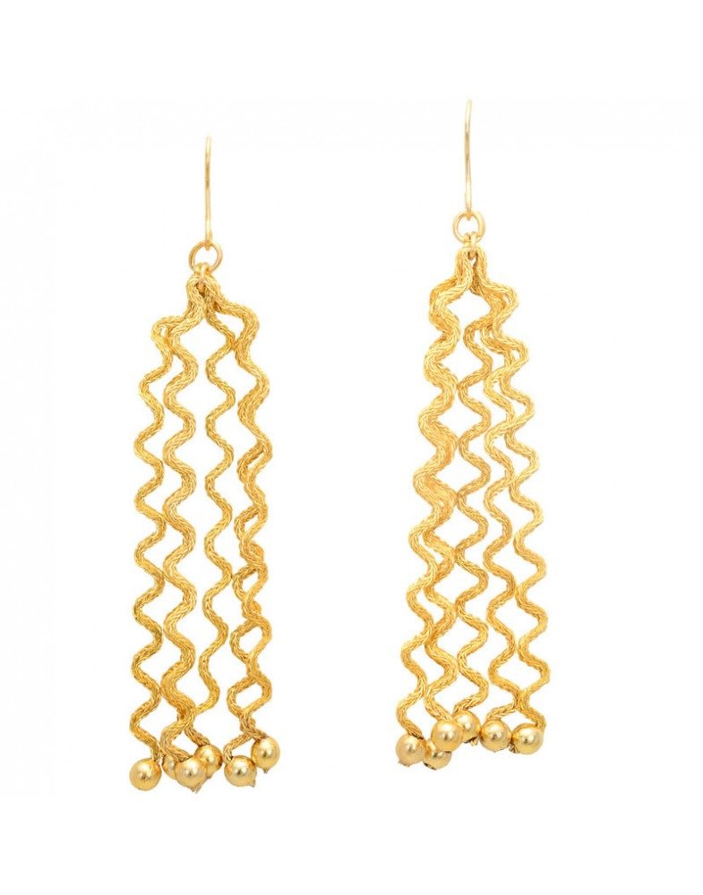 Brinco Dourado Corrente Zig-Zag Com Bolinhas