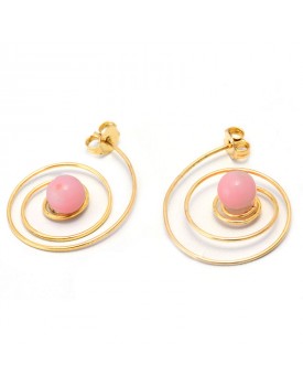 Brinco Dourado Espiral Com  Coral