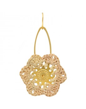 Brinco Dourado Flor De Palha Grande