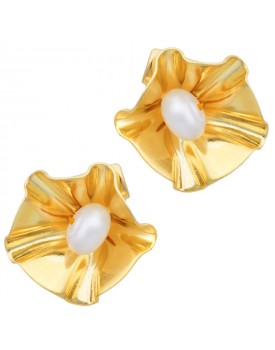 Brinco Dourado Flor De Paetê