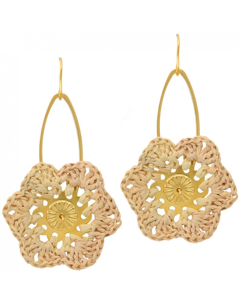 Brinco Dourado Flor De Palha Grande