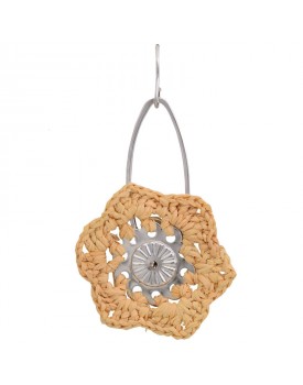 Brinco Prateado Flor De Palha Grande
