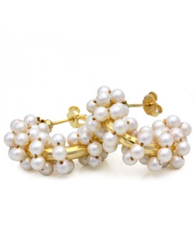 Brinco Dourado Argola Com Pérolas