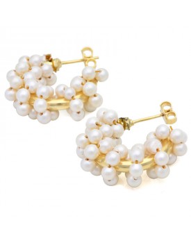 Brinco Dourado Argola Com Pérolas