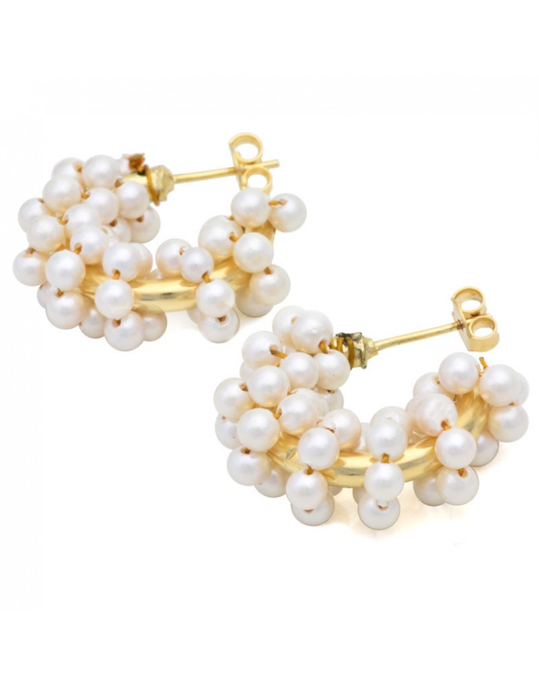Brinco Dourado Argola Com Pérolas