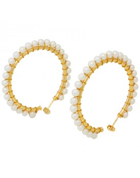 Brinco Dourado Argola Grande Com Pérolas