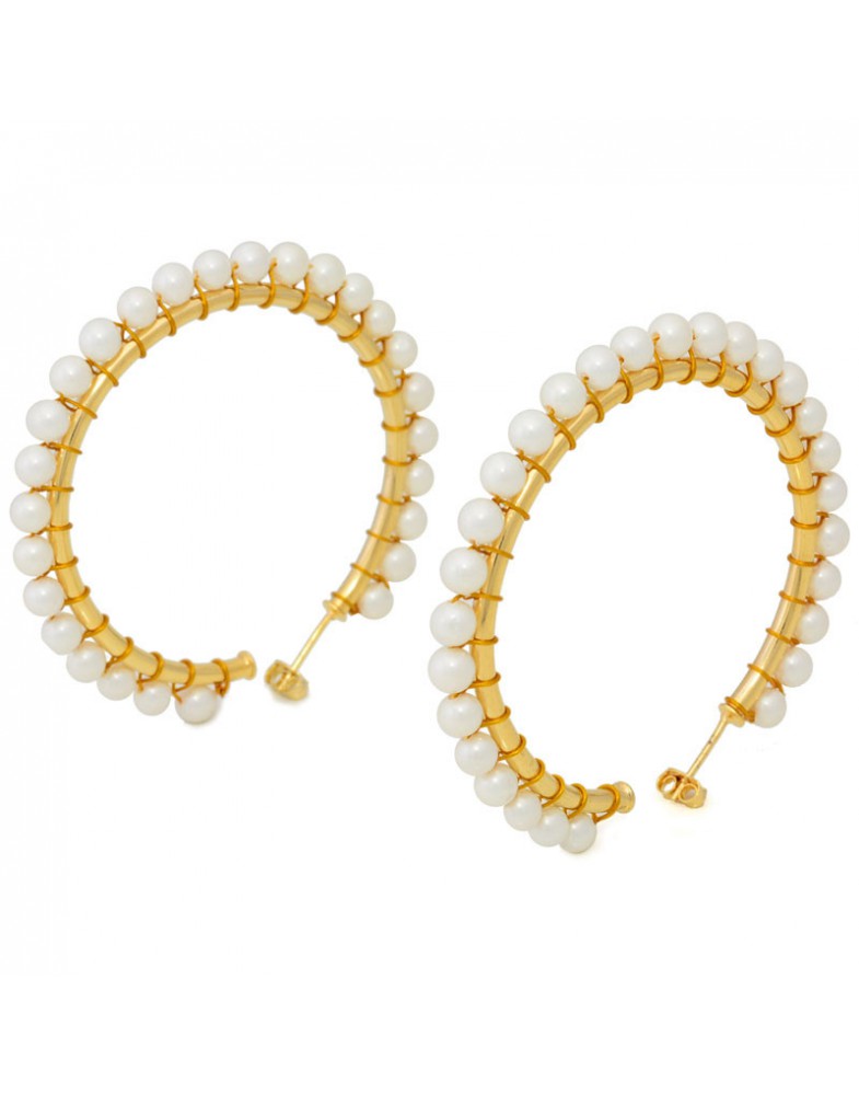 Brinco Dourado Argola Grande Com Pérolas