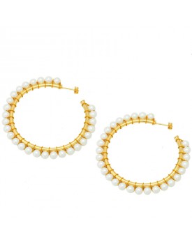 Brinco Dourado Argola Grande Com Pérolas