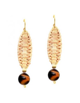 Brinco Dourado Caseado De Palha Com Olho De Tigre