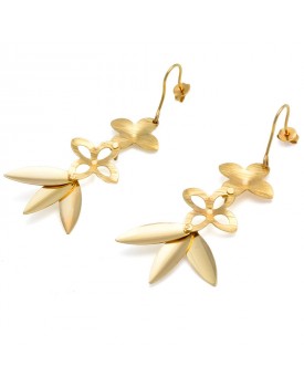 Brinco Dourado Flores Com Folhas