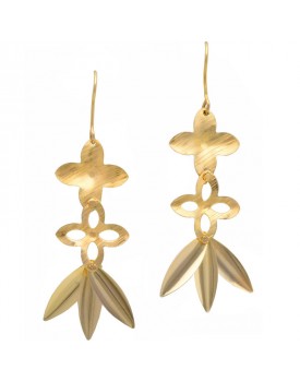 Brinco Dourado Flores Com Folhas