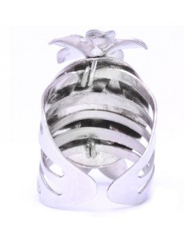 Anel Prateado Oval Com Flores