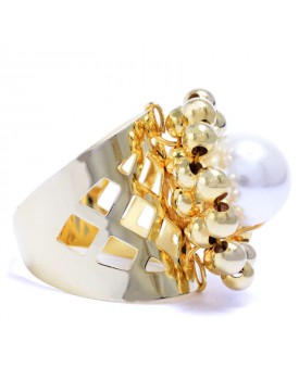 Anel Dourado Ninho De Bolinhas Com Pérola