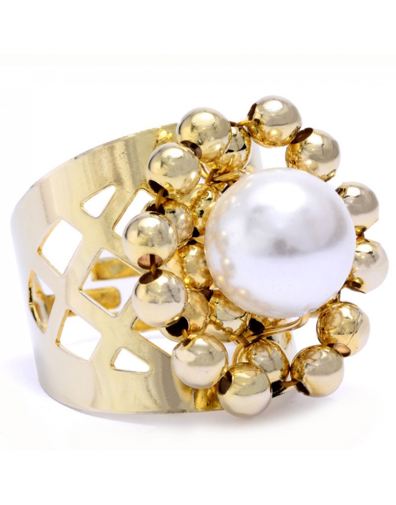 Anel Dourado Ninho De Bolinhas Com Pérola