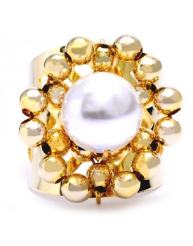 Anel Dourado Ninho De Bolinhas Com Pérola
