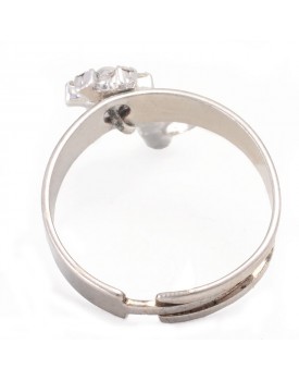 Anel Prateado Flor De Strass