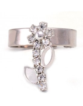 Anel Prateado Flor De Strass