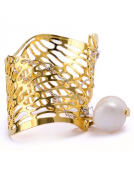 Anel Dourado Asas Com Pérola