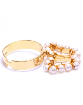 Anel Dourado Borboleta Com Pérolas