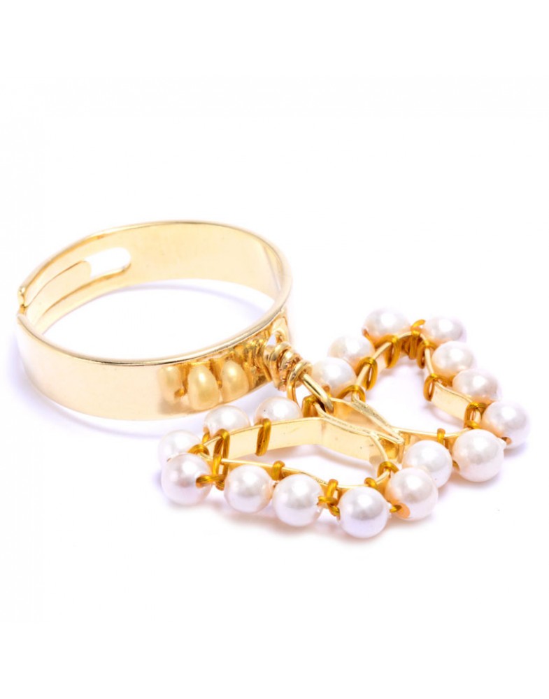 Anel Dourado Borboleta Com Pérolas
