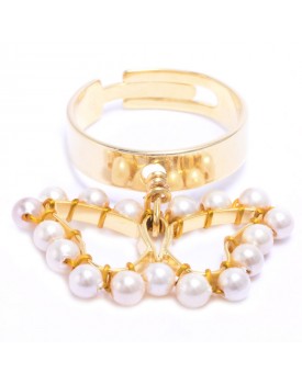 Anel Dourado Borboleta Com Pérolas