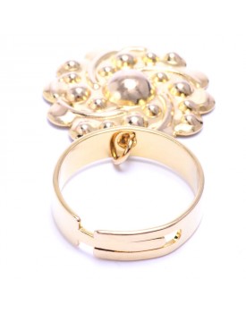 Anel Dourado Flor Semi Espiral