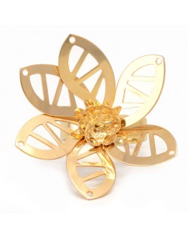 Anel Dourado Flor De Folhas