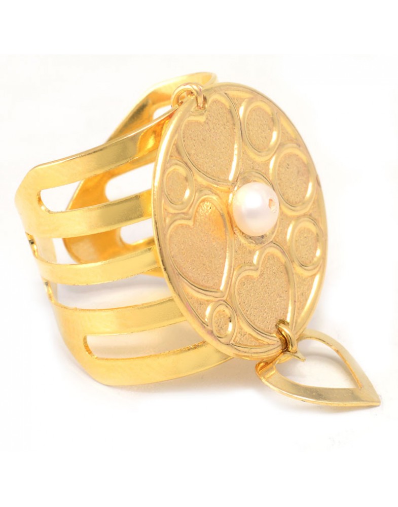 Anel Dourado Medalha Com Coração