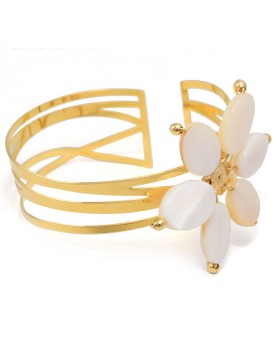 Pulseira Dourada Bracelete Flor De Madrepérola