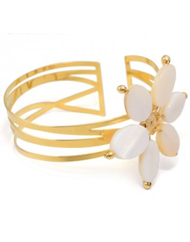 Pulseira Dourada Bracelete Flor De Madrepérola