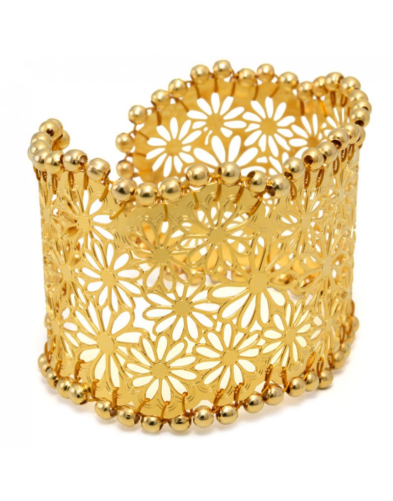 Pulseira Dourada Bracelete Margarida Caseado Com Bolinhas