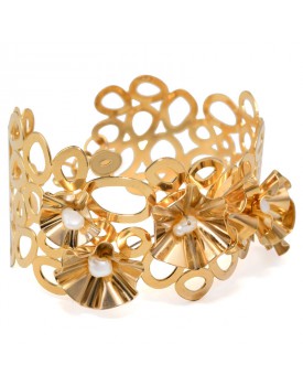 Pulseira Dourada Bracelete Paetês E Pérola