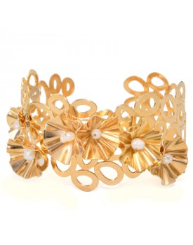 Pulseira Dourada Bracelete Paetês E Pérola
