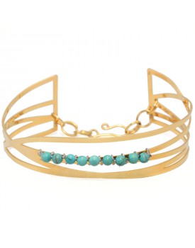 Pulseira Dourada Trançado Com Turquesas
