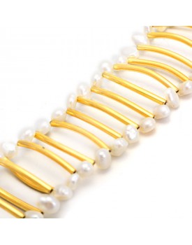 Pulseira Dourada Tubos Com Pérola