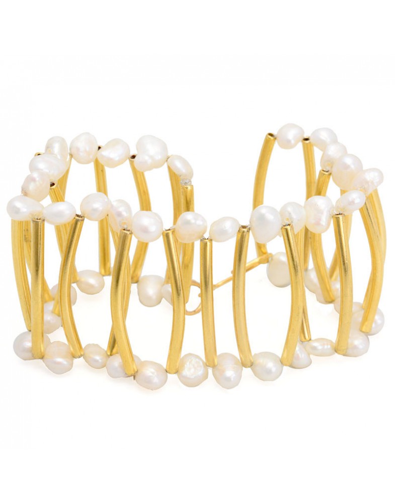 Pulseira Dourada Tubos Com Pérola