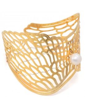 Pulseira Dourada Asa De Águia Com Pérola