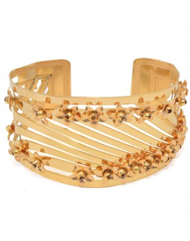 Pulseira Dourada Bracelete Ondas Com Flores