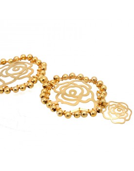 Pulseira Dourada Rosas G Caseada Com Bolinha