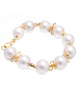 Pulseira Dourada Pérolas Com Lacinho