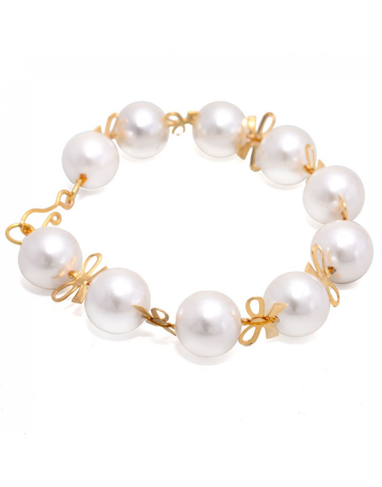 Pulseira Dourada Pérolas Com Lacinho