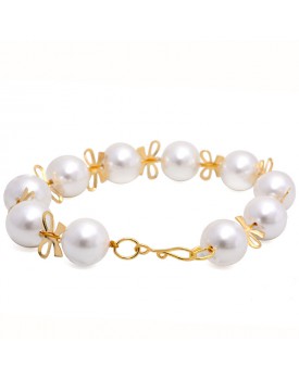 Pulseira Dourada Pérolas Com Lacinho