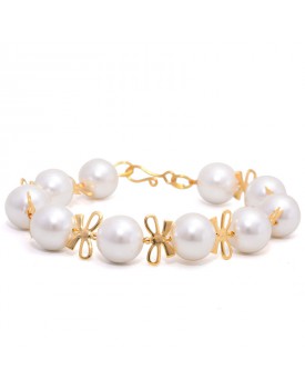 Pulseira Dourada Pérolas Com Lacinho