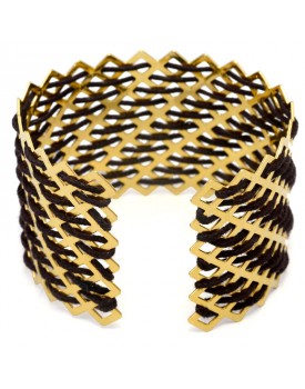 Pulseira Dourada Bracelete Geométrico Caseado Com Cadarço