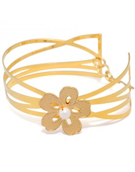 Pulseira Dourada Bracelete Flor Cinco Pétalas