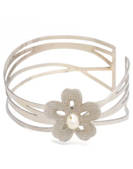 Pulseira Prateada Bracelete Flor 5 Pétalas